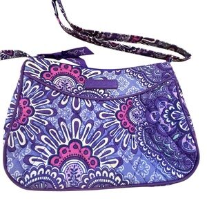 Vera Bradley Quilted Purple Pink Shoulder Bag Adjustable Straps Floral Pattern
